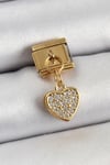 Mey İthalat® 316L Çelik Sallantılı Zirkon Taşlı Kalp Model Gold Renk Nomination Charm