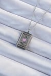 Mey İthalat® 316L Çelik Zincir Eskitme Gümüş Renk Pembe Mineli Kalp Figürlü Tarot Kolye