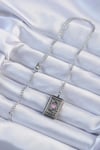 Mey İthalat® 316L Çelik Zincir Eskitme Gümüş Renk Pembe Mineli Kalp Figürlü Tarot Kolye