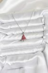 Mey İthalat® 316L Çelik Zincir Gümüş Renk Kırmızı Çam Ağacı Model Yılbaşı Temalı Kadın Kolye