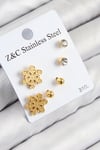 Mey İthalat® 316L Çelik Zirkon Taşlı Kar Tanesi Model Gold Renk Kadın Set Küpe