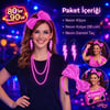 Mey İthalat® 80’ler 90’lar Neon Pembe Parti Seti – Kolye Küpe Taç