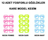 Mey İthalat® Fosforlu Kare Model Glow Parti Gözlüğü Karanlıkta Yanan Gözlükler 12 Adet