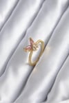 Mey İthalat® Gold Renk Pembe Zirkon Taşlı Kelebek Model Kadın Yüzük
