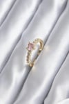 Mey İthalat® Gold Renk Zirkon Taşlı Pembe Kristal Kalp Model Kadın Yüzük