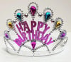 Mey İthalat® Gümüş Renk Happy Birthday Yazılı Doğum Günü Tacı 60 cm
