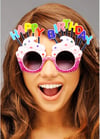 Mey İthalat® Happy Birthday Yazılı Pembe Fuşya Renk Pembe Pastalı Parti Gözlüğü 12x7 cm