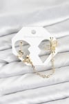 Mey İthalat® Kelebekli Model Pirinç Gold Renk Zincir Bağlantılı Ear Cuff Küpe Seti