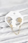 Mey İthalat® Kiraz Model Pirinç Gold Renk Zincir Bağlantılı Ear Cuff Küpe Seti