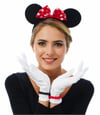 Mey İthalat® Kırmızı Fiyonklu Minnie Mouse Tacı ve Beyaz Eldiven Seti
