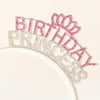 Mey İthalat® Kristal Taşlı Pembe Birthday Princess Yazılı Parti Tacı 19x11 cm