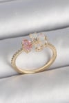 Mey İthalat® Pirinç Gold Renk Beyaz Mineli Pembe Zirkon Taşlı Çiçek Model Kadın Yüzük