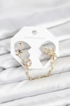 Mey İthalat® Pirinç Gold Renk Kelebekli Model Zincir Bağlantılı Ear Cuff Küpe Seti