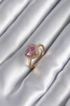 Mey İthalat® Pirinç Gold Renk Pembe Zirkon Taş Kalp Charm Model Kadın Yüzük