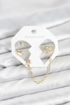 Mey İthalat® Pirinç Gold Renk Uzay Model Zincir Bağlantılı Ear Cuff Küpe Seti