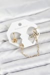 Mey İthalat® Pirinç Gold Renk Yılan Model Zincir Bağlantılı Ear Cuff Küpe Seti