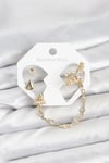 Mey İthalat® Pirinç Gold Renk Yıldızlı Model Zincir Bağlantılı Ear Cuff Küpe Seti