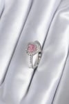 Mey İthalat® Pirinç Gümüş Renk Pembe Zirkon Taş Kalp Charm Model Kadın Yüzük