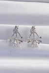 Mey İthalat® Pirinç Gümüş Renk Zirkon Taşlı Yassı Fiyonk Model Küpe