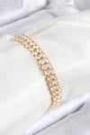 Mey İthalat® Pirinç Zirkon Taşlı Çift Sıra Kare Model Gold Renk Asansörlü Kadın Bileklik