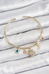 Mey İthalat® Pirinç Zirkon Taşlı Güneş Ay Nazar Model Gold Renk Charm Bileklik