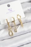 Mey İthalat® Pirinç Zİrkon Taşlı Sallantılı Model Gold Renk 3'lü Kadın Küpe