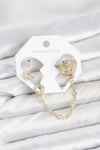 Mey İthalat® Uzay Model Pirinç Gold Renk Zincir Bağlantılı Ear Cuff Küpe Seti