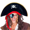 Mey İthalat® Yetişkin Boy Kadife Kaptan Jack Sparrow Korsan Şapkası ve Plastik Korsan Göz Maskesi