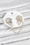 Mey İthalat® Yıldız Model Pirinç Gold Renk Zincir Bağlantılı Ear Cuff Küpe Seti