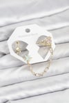 Mey İthalat® Yıldız Model Pirinç Gold Renk Zincir Bağlantılı Ear Cuff Küpe Seti
