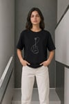 Minimal Gitar Baskılı Tişört T-shirt Yazlık Kısa Kol Bisiklet Yaka T-shirt - Siyah
