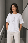 Minimal Gitar Baskılı Tişört T-shirt Yazlık Kısa Kol Bisiklet Yaka T-shirt  - Beyaz