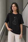 Minimal Gitar Baskılı Tişört T-shirt Yazlık Kısa Kol Bisiklet Yaka T-shirt - Siyah
