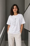 Minimal Gitar Baskılı Tişört T-shirt Yazlık Kısa Kol Bisiklet Yaka T-shirt  - Beyaz