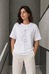 Minimal Gitar Baskılı Tişört T-shirt Yazlık Kısa Kol Bisiklet Yaka T-shirt  - Beyaz