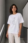 Minimal Gitar Baskılı Tişört T-shirt Yazlık Kısa Kol Bisiklet Yaka T-shirt  - Beyaz
