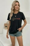 Minimal Kalp İşaret Baskılı Tişört Kısa Kol Yazlık T-shirt - Siyah