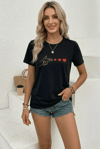 Minimal Kalp İşaret Baskılı Tişört Kısa Kol Yazlık T-shirt - Siyah