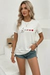 Minimal Kalp İşaret Baskılı Tişört Kısa Kol Yazlık T-shirt - Beyaz