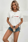 Minimal Kalp İşaret Baskılı Tişört Kısa Kol Yazlık T-shirt - Beyaz