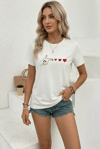 Minimal Kalp İşaret Baskılı Tişört Kısa Kol Yazlık T-shirt - Beyaz