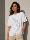 Minimal Kedi Çizim Baskılı Tişört Kısa Kol Yazlık T-shirt - Beyaz