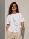 Minimal Kedi Çizim Baskılı Tişört Kısa Kol Yazlık T-shirt - Beyaz