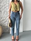 Mom Fit Bıyık Kar Yıkama Jeans Pantolon Koyu Mavi D2006