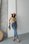 Mom Fit Bıyık Kar Yıkama Jeans Pantolon Koyu Mavi D2006