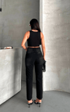 Mom Fit Enzim Bıyıklı Taş Yıkama Jeans Pantolon Siyah D2006