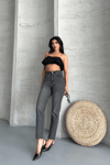 Mom Fit Enzim Taş Yıkama Jeans Pantolon Füme D2006