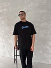 Ön Ve Arka Baskılı Oversize Bisiklet Yaka T-shirt- Siyah