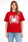 Örümcek Baskılı Tişört Kısa Kollu Bisiklet Yaka T-shirt - Kırmızı