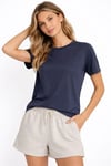 Osy Modal Yumuşak Dokulu Kumaş Bisiklet Yaka T-shirt - İndigo